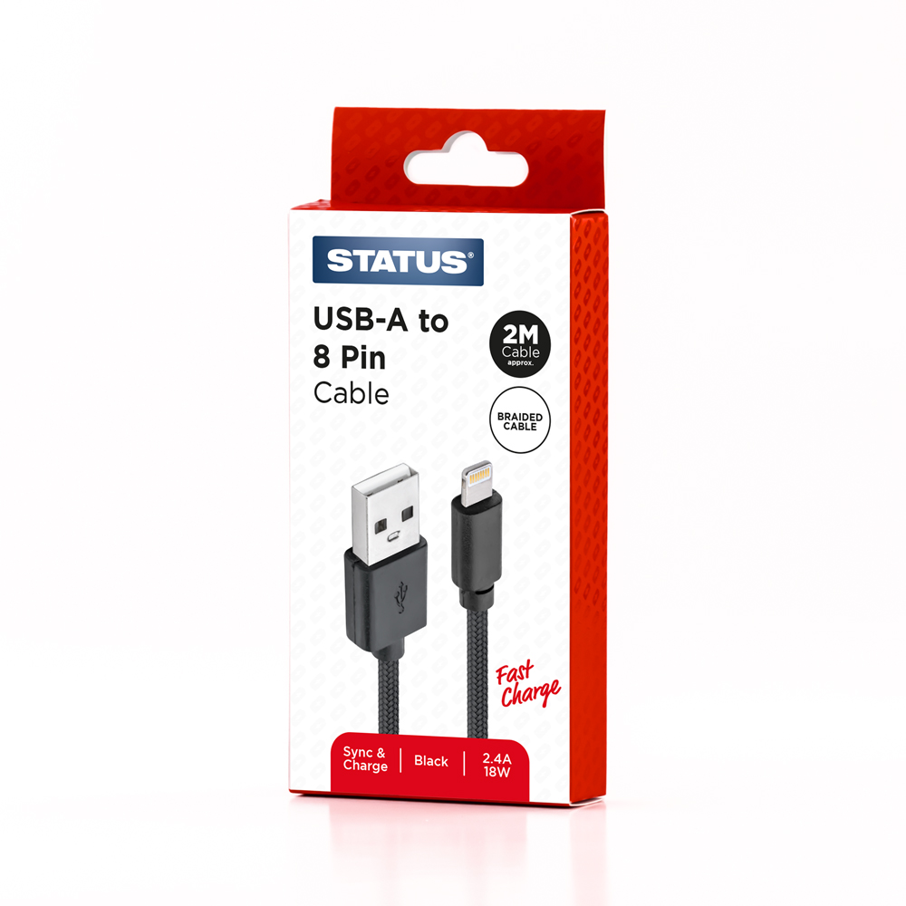 Iphone to USB-A 2M Fast 40W Black Braided STA