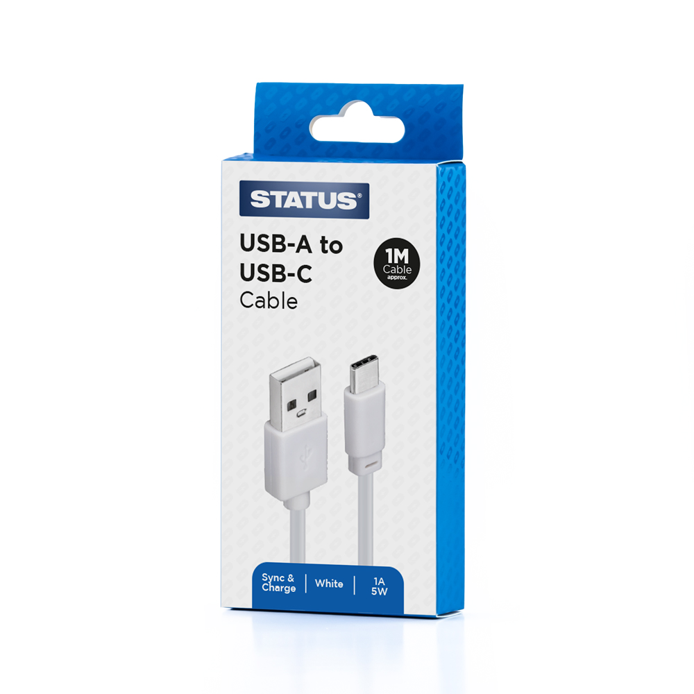 USB-C to USB2  1M Cable Lead  White STATUS