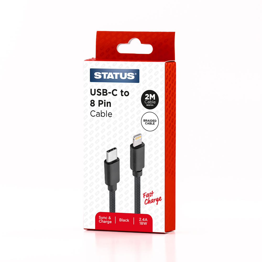 Iphone to USB-C 2M Fast 18W Black Braided STA