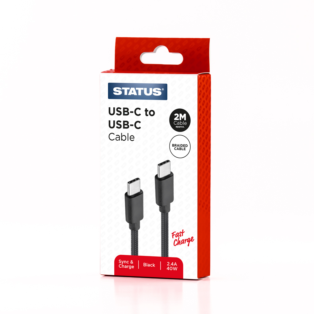 USB-C to USB-C Cable 2M 40W Braided Bl STATUS